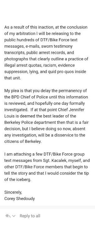 Berkeley Police Whistleblower Statement